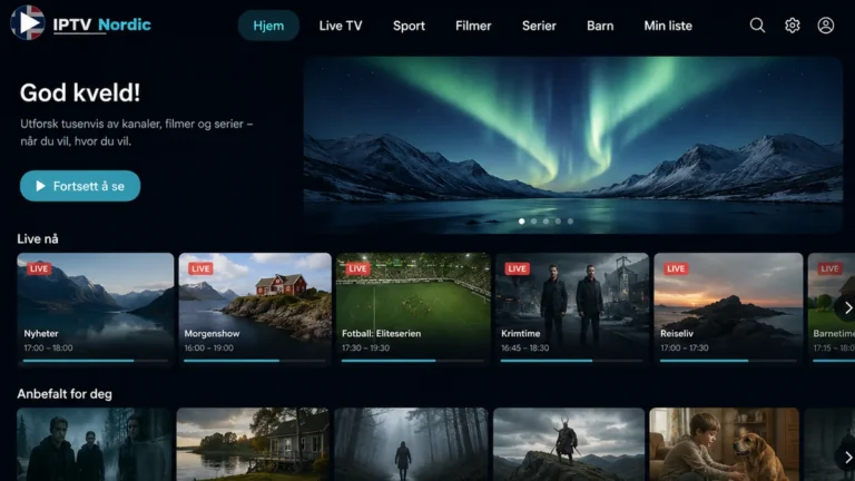 Smart iptv paa en Samsung- og LG-TV med norsk grensesnitt for live-TV, sport og film