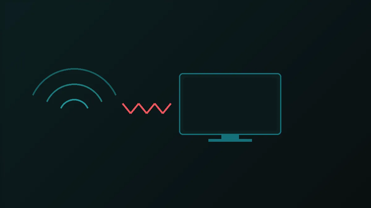 Strektegning der signalbuene brytes av en sikksakk før de når en tom TV-skjerm: android-boks feilsøking